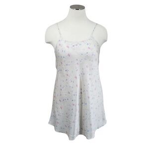 Delicate Treasures Vintage White Floral Satin Slip Mini Dress Nightgown  XL